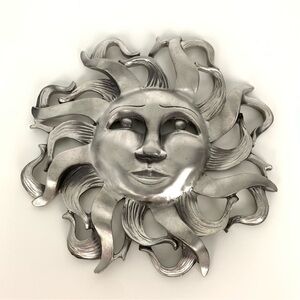 Sun Celestial Wall Decor Plaque Pewter Seagull Canada Face Silver Colored Vtg